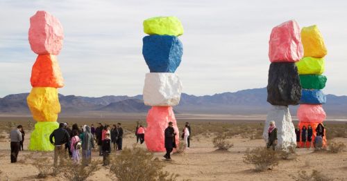 Rock formation in Nevada resembling Stonehenge at sunset