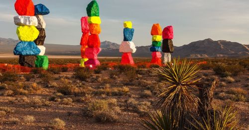 Rock formation in Nevada resembling Stonehenge at sunset