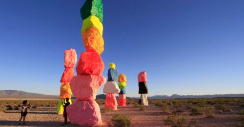 Rock formation in Nevada resembling Stonehenge at sunset