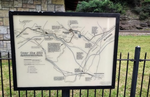 Map display titled "Over the Hill," showing routes and landmarks in the surrounding area, with detailed annotations.