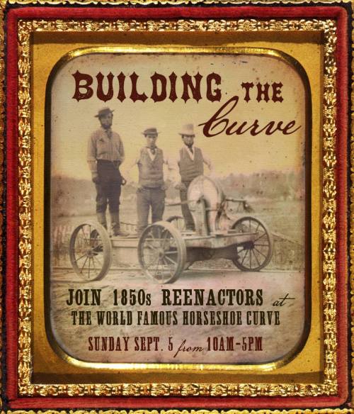 Vintage-style poster for an event featuring 1850s reenactors at Horseshoe Curve, September 5, 10 AM to 5 PM.