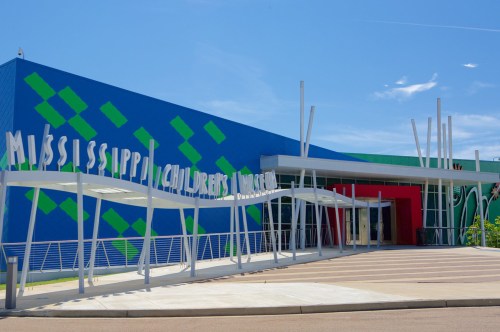 Colorful exterior of the Mississippi Children's Museum with modern architecture and vibrant wall design.