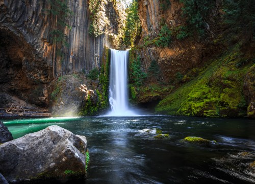 Base of Toketee Falls with misty plunge pool, North Umpqua River, OR