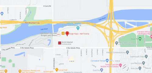 Map showing the area around Temple Marketplace, including nearby roads and landmarks like World Market and Dodge Haus.