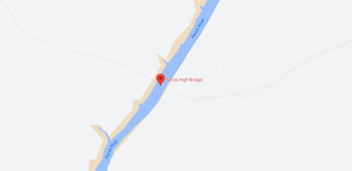 Map showing the location of the Pecos High Bridge over the Pecos River.