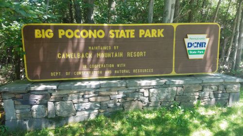 Sign for Big Pocono State Park, maintained by Camelback Mountain Resort, in cooperation with the Department of Conservation.