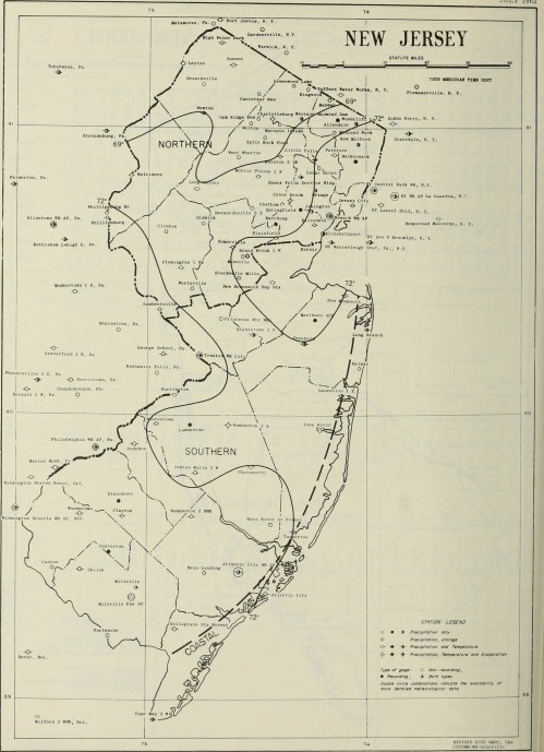 Map of New Jersey showing northern and southern regions with station locations and routes marked.