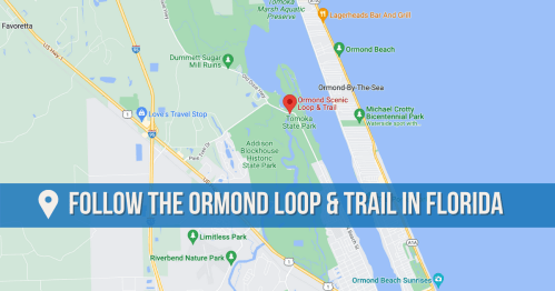 Map highlighting the Ormond Loop & Trail in Florida, with nearby parks and landmarks marked.