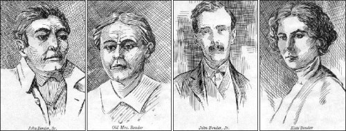 Four vintage portraits: John Beattie Sr., Old Mrs. Beattie, John Beattie Jr., and Kate Beattie.