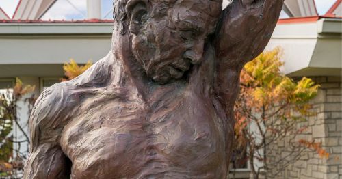 A statue outside Tamarack Marketplace in West Virginia