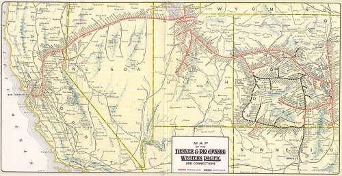 Map of the Denver & Rio Grande Western Pacific, showing routes and connections across the western United States.