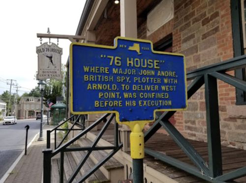 Historical marker for "76 House," where Major John Andre was confined before his execution.