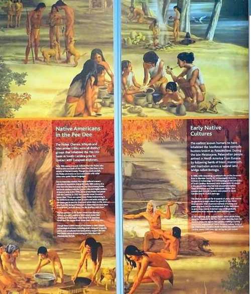 Illustration of Native Americans in the Pee Dee region, showcasing traditional activities and cultural practices.