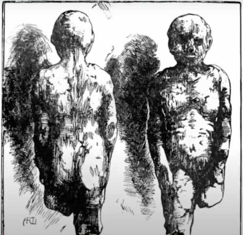 Two abstract figures standing back to back, with shadowy outlines and a textured, sketch-like appearance.