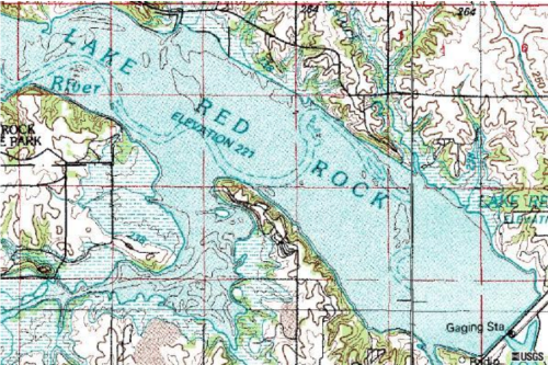 Topographic map showing Red Rock Lake and surrounding terrain, with elevation markings and water features.
