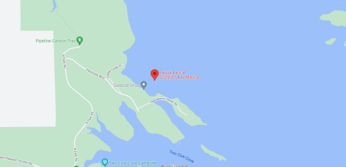 Map showing Scorpion Bay Marina and nearby trails, with a focus on the location of Fausett Park.