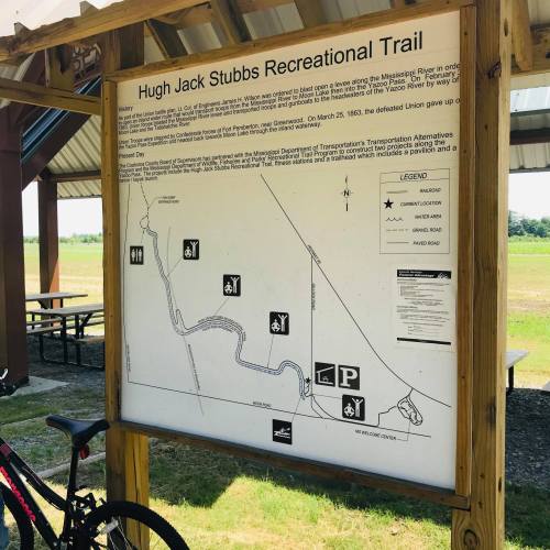 Sign for Hugh Jack Stubbs Recreational Trail, featuring a map and information about the trail and nearby amenities.