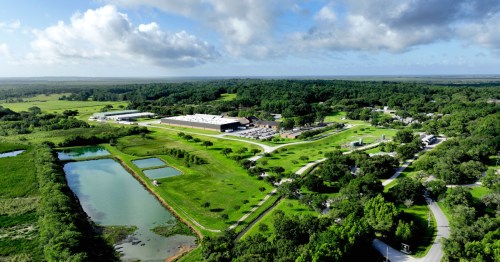 An aerial view of Avery Island, Louisiana, home to the Tabasco Factory.