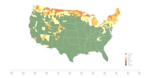 Map of the U.S. showing seasonal temperature zones, with color gradients indicating varying temperature ranges.