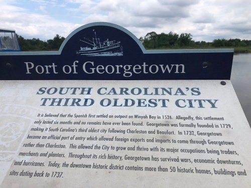 Sign about the Port of Georgetown, South Carolina, highlighting its history as the third oldest city in the state.