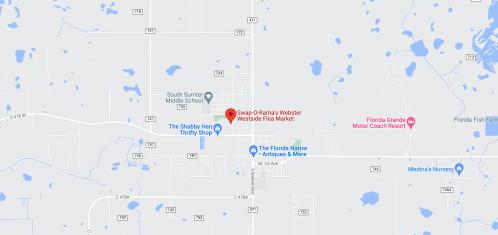 Map showing the location of Swap-O-Rama's Webster Flea Market near South Sumter Middle School in Florida.