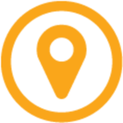 Orange location pin icon inside a circular outline.