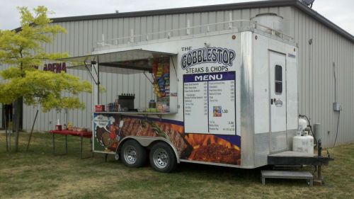A food truck named "The GobbleStop" serving steaks and chops, with a menu displayed on the side.