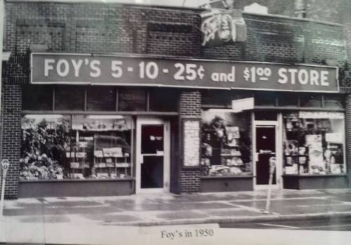 Black and white photo of Foy's 5-10-25¢ and $1.00 store, showcasing its storefront in 1950.