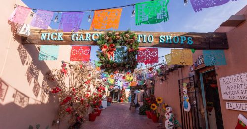 Close up of Albuquerque, New Mexico street during Christmastime