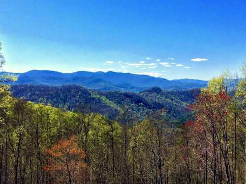 A scenic view of lush green mountains under a clear blue sky with a few clouds.