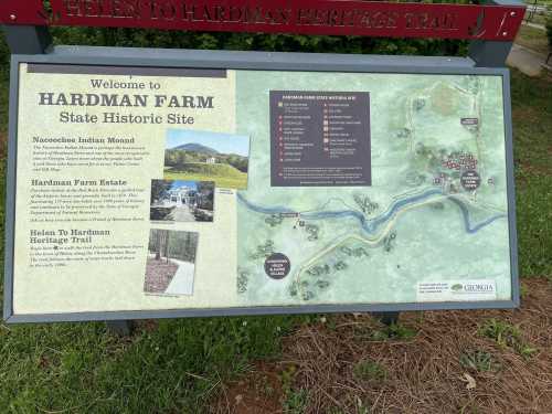 Sign at Hardman Farm State Historic Site, featuring a map and information about the site and the Hardman Heritage Trail.