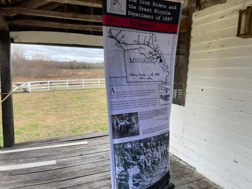 A banner displaying a map of Missouri and information about the Iron Ride and the Great Bicycle Experiment of 1897.