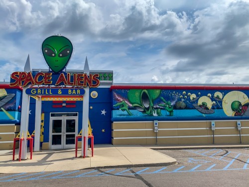 Front entrance of Space Aliens Grill and Bar in Fargo, North Dakota