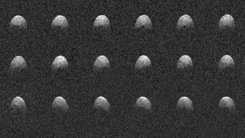 A grid of 16 images showing the surface of an asteroid, each with varying lighting and shadow effects.