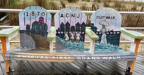Deck chairs on the Atlantic City Boardwalk in New Jersey