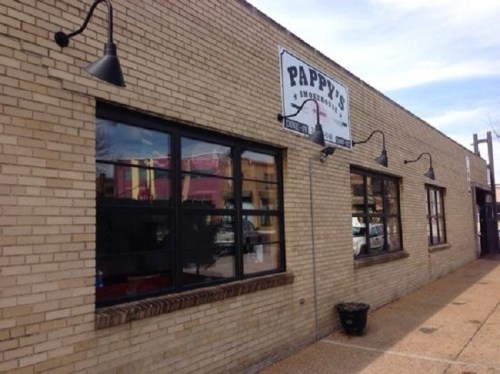 Exterior of Pappy's restaurant, featuring a brick facade and large windows with a sign above.