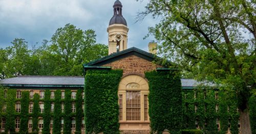 Nassau Hall covered in vines at Princeton University in Princeton, New Jersey