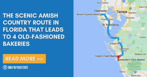 Map highlighting the scenic Amish Country route in Florida, leading to four traditional bakeries.