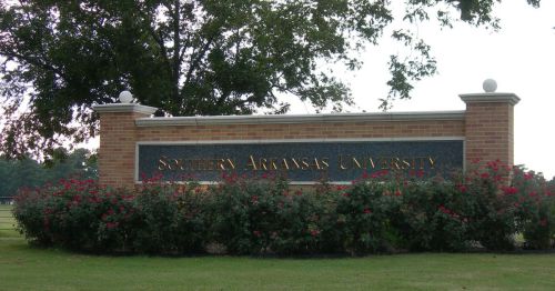 A sign for Southern Arkansas University