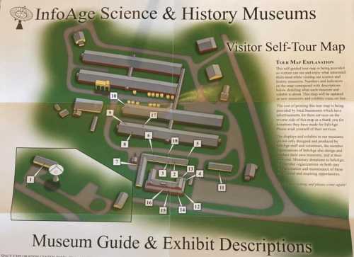 Map of InfoAge Science & History Museums, showing visitor self-tour routes and exhibit locations.