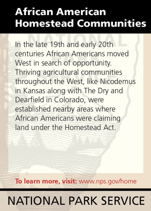 Text on a poster about African American homestead communities in the late 19th and early 20th centuries.