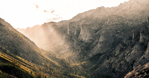 The sun shines into Blodgett Canyon, a Montana canyon that looks like the Grand Canyon.