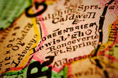Close-up of a vintage map highlighting the town of Greenbrier in a colorful, detailed geographical layout.