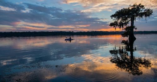 Kayaking on Lake Martin in Cypress Island Louisiana at Sundown