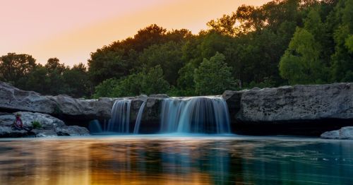 The sunset view of McKinney Falls State Park in Texas