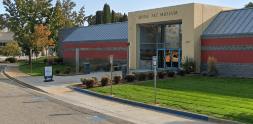 Exterior view of the Boise Art Museum, featuring a modern building and landscaped surroundings.