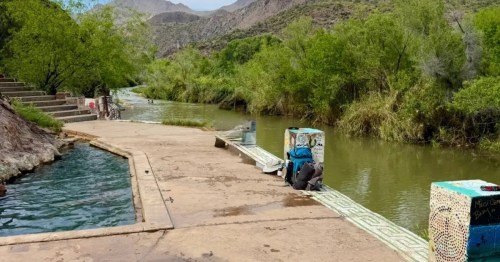 The Verde River runs next to an abandoned hot springs resort in Arizona.