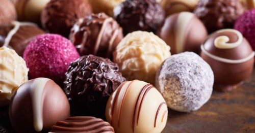 A close-up of chocolate truffles.