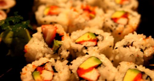 A close-up of California rolls in Vermont