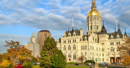 view of the old state house with its gold dome in hartford ct